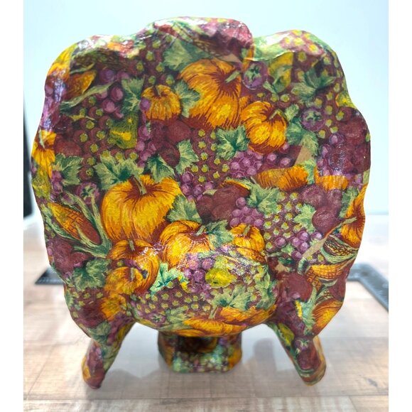 Decoupage Thanksgiving Turkey Figurine With Harvest Design - Picture 4 of 4